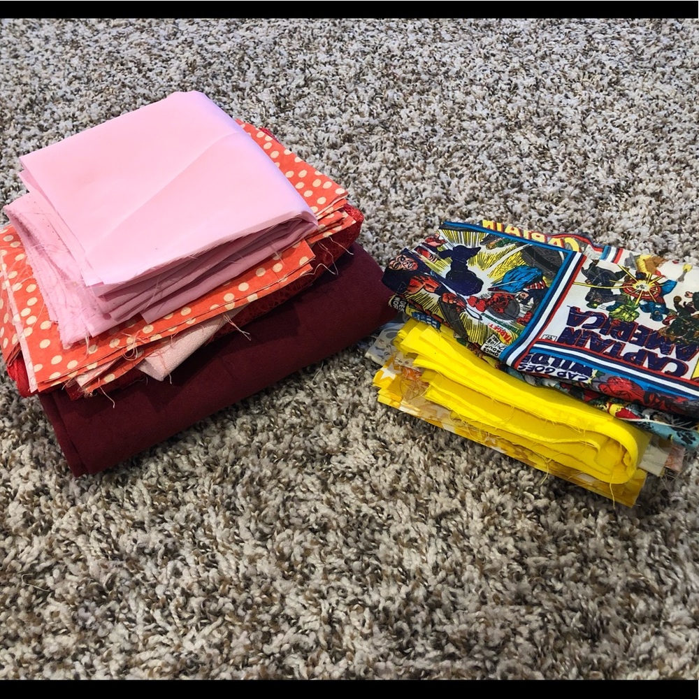 Reds, pinks, yellows fabric stash